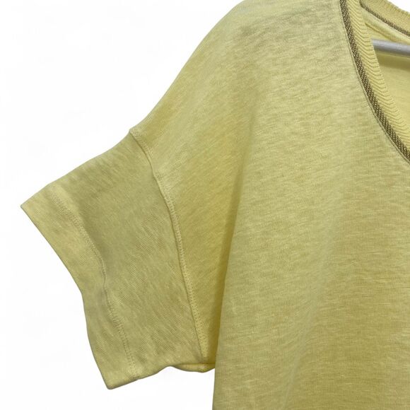 Chico's Yellow Linen Knit Top Size 0 Small Metallic Trim Short Sleeve Tunic Tee - Picture 10 of 13